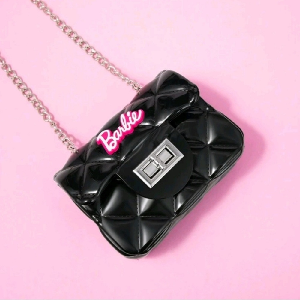 Barbie Mini Jelly Quilted Black Crossbody Bag with Chain Strap